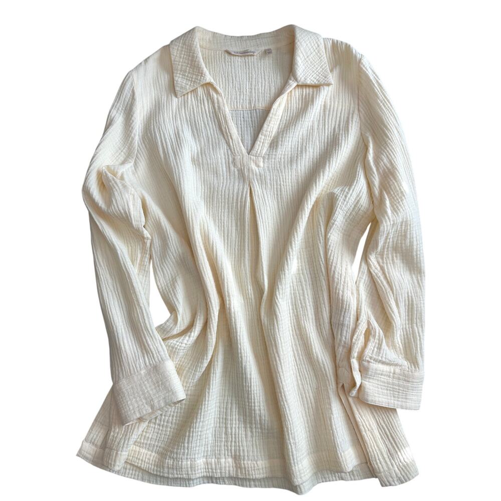 SOFT SURROUNDINGS | Cream Cotton Gauze Tunic Top Boho Collared Blouse | Large - Picture 3 of 8